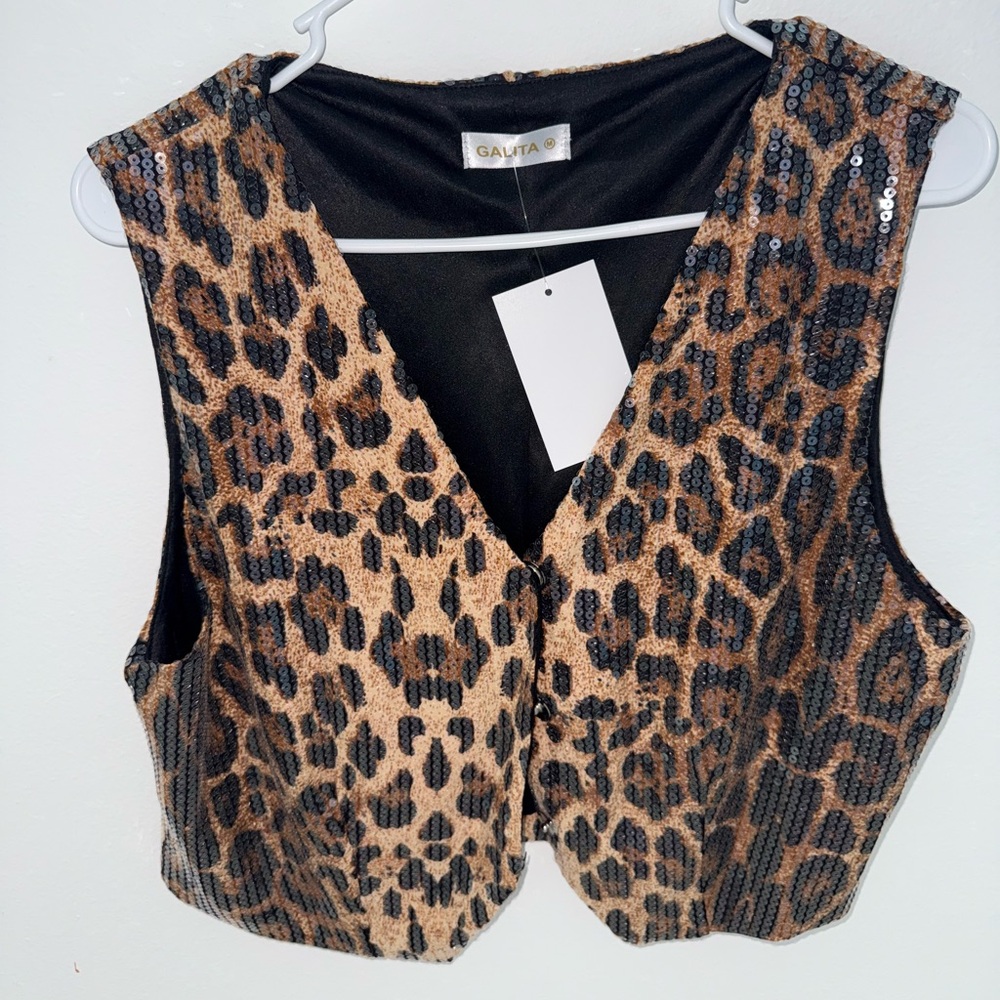 Gauta Leopard Print Sequin Vest